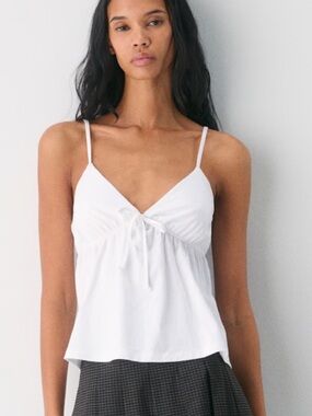 Aritzia Loulou White V-Neck Tie-Front Cami Top - cotton